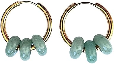 Orecchini Donna a Cerchio Placcati in Oro 24 Carati con Pietra Naturale a Forma di Donut - Gemma Semipreziosa Amuleto di Protezione - Regalo Originale Donna - ASTER ALHELÍ