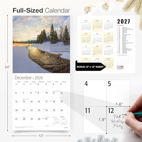 Image of RED EMBER Serenity with Inspirational Quotes 2026 Wall Calendar 12 Month | 12 inch x 24 inch Open | Thick & Sturdy Paper | Giftable | Zen Nature Calendar 2026