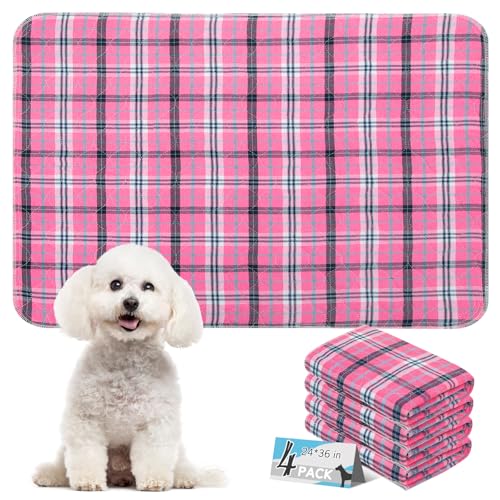 Image of Washable Pee Pads for Dogs - 24 inchx36 inch 4PCS, Whelping Pad for Puppy Training, Playpen Crate Bed Floor Protector, Reusable Dog Potty Pads Non-Slip, Super Absorbent & Odor Controlling, Pink Plaid