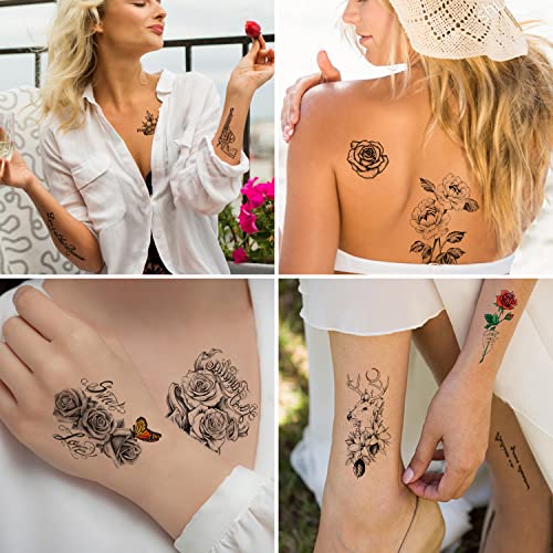 Cerlaza 16 Sheets Temporary Tattoos For Women Adults, Fake Flower Tatuajes Temporales Semi Permanent Half Arm Sleeve Tattoos, Long Lasting Realistic Flower Leg Makeup Waterproof Tattoos Stickers #TOP1
