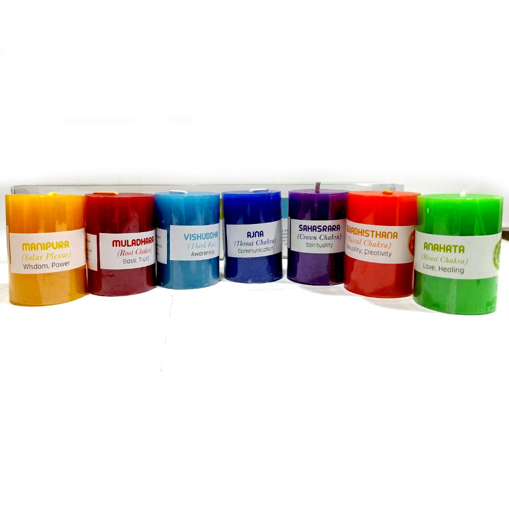 CraftVatika 7 Chakra Candles Set, Seven Chakra Pillar Candles for Meditation, Aromatherapy, Healing and Stress Relief Candles for Gifting and Decoration, Diwali Decoration Items for Home Decor