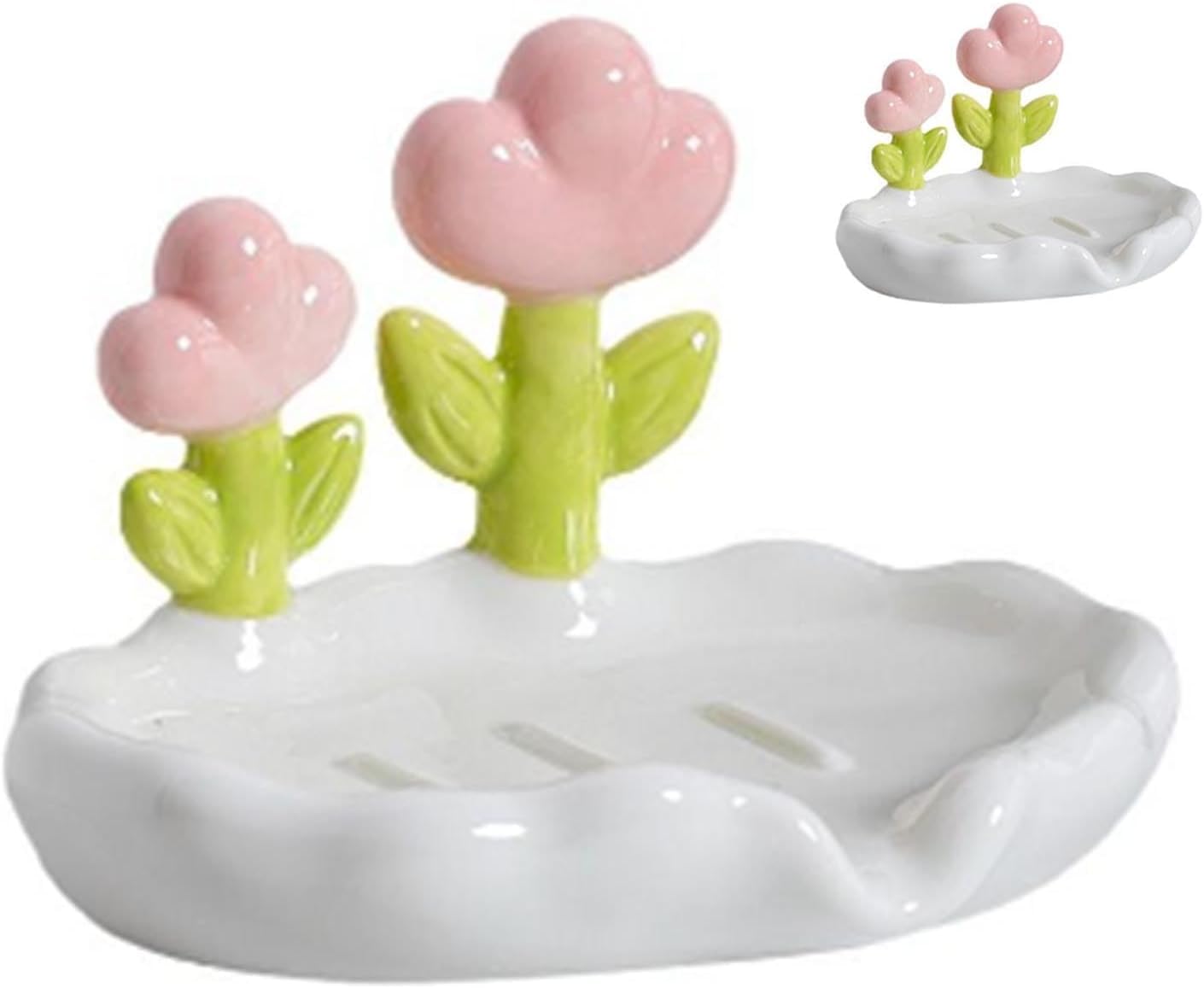 soap case, water soap dish, stylish ceramic soap plate container with delicate flower detail for modern homes, bathroom, wash basin (1)
