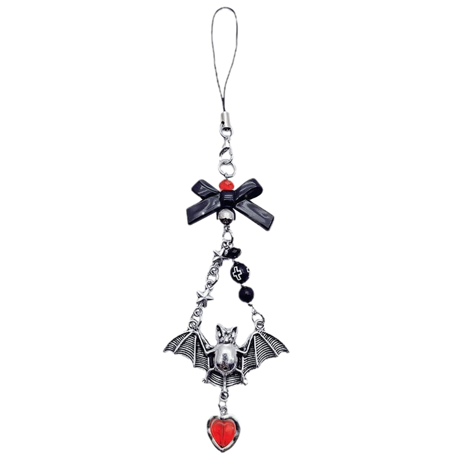 Yigzycn Women's A Gothic Bat Phone Charm Beaded Keychain Short Nti Lost Rope For Men Halloween Esthetic Ccessories Bat Keychain