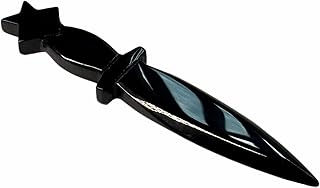 Obsidian Black Pentagram Athame, Altar Dagger for Wicca Supplies and Tools 6"