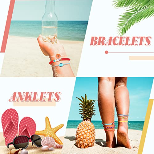 57 Pcs Surfer Strand Wave Bracelet Rainbow Bracelets Braided Stretch Friendship Woven Rope Bracelets Adjustable Waterproof Handmade Wax Wrap Bracelet Anklet Sunflower Beach Bracelets For Girls Women #TOP1