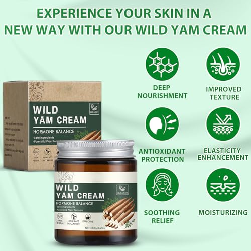 Enriched Wild Yam Cream, Wild Yam Cream for Women Menopause, Organic Wild Yam Cream for Hormone Balancing Cream Natural Ingredients, Suitable for All Skin Types, Promotes Female Body Health 3.53OZ