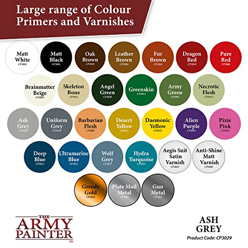 The Army Painter Colour Primer Ash Grey, 400 ml Apprêt en spray acrylique pour base d'apprêt miniature, jeux de rôle de table, jeux de société et modélisation miniature de jeux de guerre