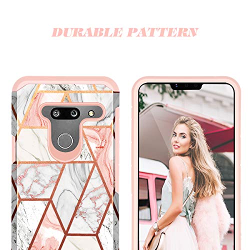 Fingic Compatible With Lg G8 Thinq Case Rose Gold Marble Design Shiny Glitter Bumper Hybrid Hard Pc Soft Rubber Silicone Cover Anti-Scratch Shockproof Protective Case 6.1 Inch 2019, Rose Gold #TOP2