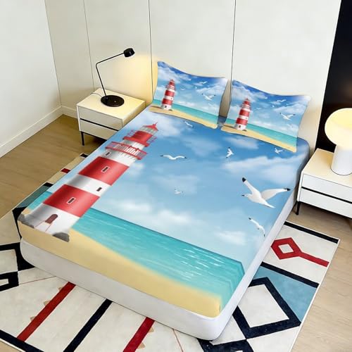 Drap housse imprimé oiseaux marins microfibre 3D à bonnet 25cm