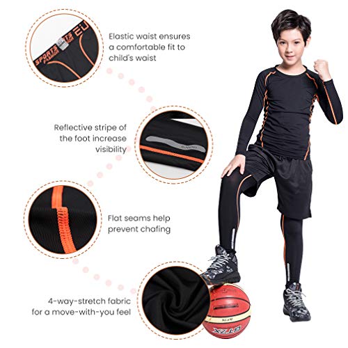 Image of 2 /3 /4 Pcs Boys Girls Base Layer Athletic Compression Leggings and Shirts Thermal Underwear Set Running Pants Tights