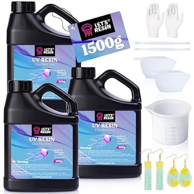 LET'S RESIN UV Resin, 1500g Odorless, Low Shrinkage, Clear Ultraviolet Epoxy Resin with Silicone Measuring Cups, for Jewelry, Molds, Craft Decoration