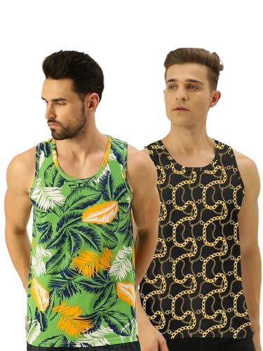 Image of Veirdo Pure Cotton Sleeveless Vest Combo for Men & Boys (Scoop Neck, Regular Fit, Multicolor, Printed, Suitable for Gym, Beach, Casual & Sports) (Pack of 2)