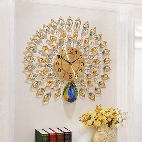 Clocks Creative Peacock Wall Clock Metal Design Wall Art Quartz Clock Living Room Bedroom Restaurant Mute Electronic Clocks（60Cm60Cm） #TOP3