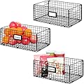 X-cosrack Foldable Cabinet Wall Mount Metal Wire Basket Organizer Pantry Basket with Handles - 3 Pack -16" x 9 1/2" X 6", Food Storage Mesh Bin for Kitchen Bathroom Laundry Closet Garage Patent Design