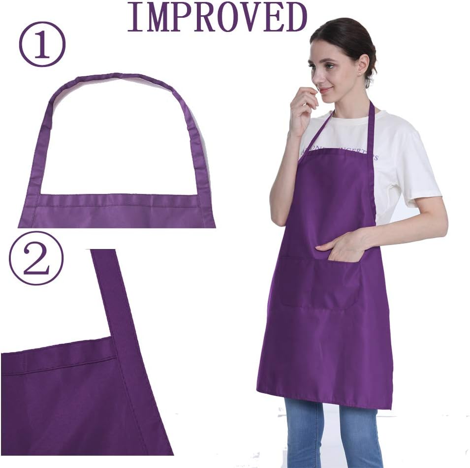 Plain Purple Color Bib Aprons Bulk Adult for Women Men Unisex Chef Apron with 2 Pockets for Cooking Baking Kitchen Restaurant Crafting (Purple,6pcs-size24 X28) - Image 2