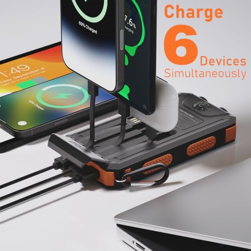 Solar Power Bank 20000mAh, Portable Phone Charger, 4 Cables Outdoor Waterproof External Backup Power Charger with USB-C for Cell Phones, Solar Battery Pack with Dual Flashlight for Camping - Image 2