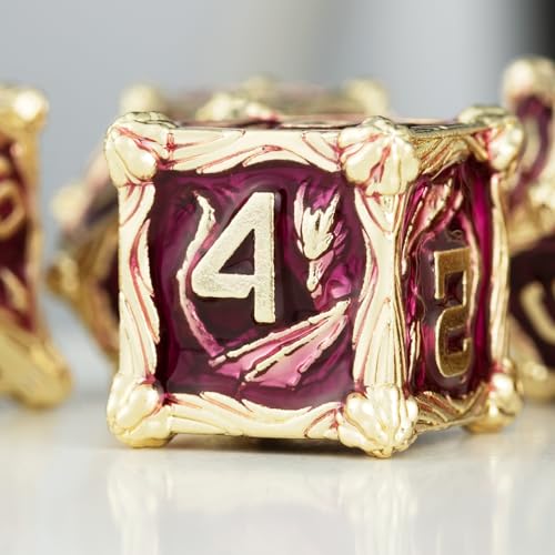 Surpass DND dice Set Metal Polyhedral Dice RPG MTG dice d&d dice 7piece Set red for Dungeons and Dragons (Rose Gold)