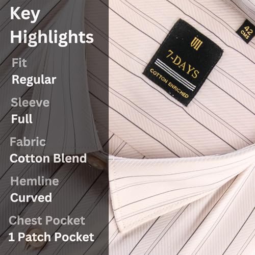 Image of 7-DAYS Men's Premium Striped Formal Shirt - Cotton Rich, Regular Fit, Full Sleeve, with Pocket, Wrinkle Resistant - Stylish Office & Everyday Wear.