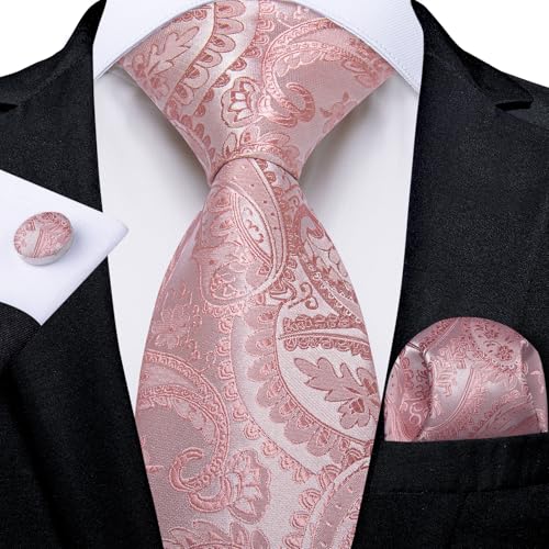 Image of DiBanGu Mens Paisley Tie Set Silk Woven Jacquard Necktie and Pocket Square Cufflinks Gift Set for Wedding Bussiness