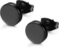 Brincos pretos de aço inoxidável para homens e mulheres de 3 a 8 mm