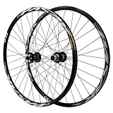 26/27.5/29 Inch MTB Wheelset Thru Axle Disc Brake Mountain Bike Wheels Aluminum Alloy Rim Front and Rear Wheels 7/8/9/10/11/12 Speed Cassette Freewheel 32 Holes (Color : Gold, Size : 26'')