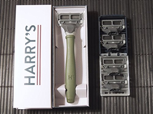 Harry's Newest Design Green Truman Shave Handle with 5 Razor Blades Cartridges