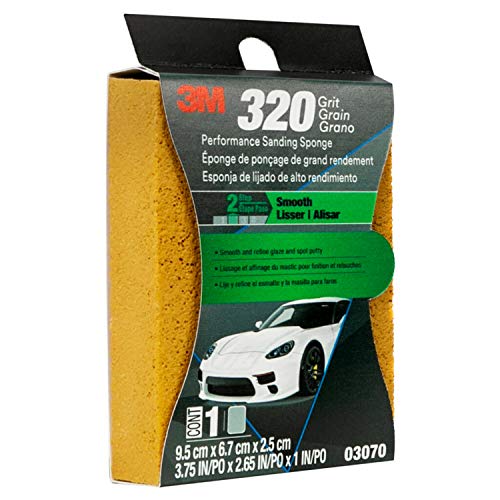 Image of 3M Performance Sanding Sponge, 03070, 320 grit, 3.75 in x 2.65 in x 1 in, 1 Per Pack