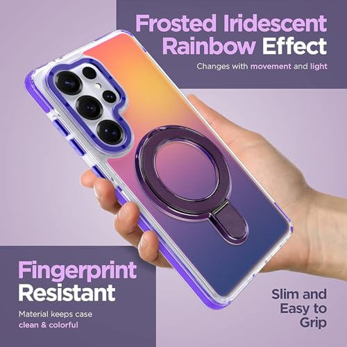 Image of Magnetic for Samsung Galaxy S26 Ultra Case with Stand [Compatible with Magsafe] [Cute Fluorescent Design] [1 Screen Protector] Slim Translucent Matte Case for Galaxy S26 Ultra 6.9 inch, Purple