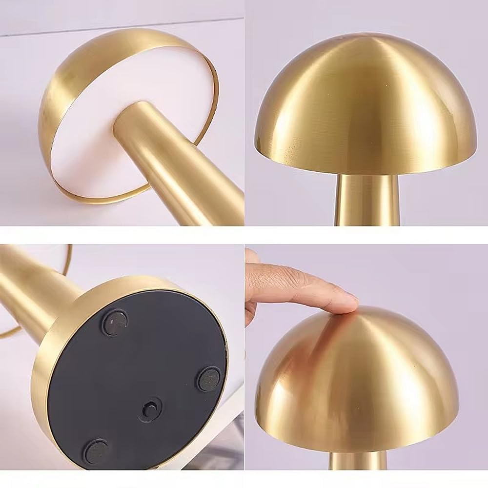 TRIXES Rechargeable Mushroom Lamp - Portable Cordless Table Lamp with 3-Colour Modes - Ambient Lighting - Antique Gold - Image 3