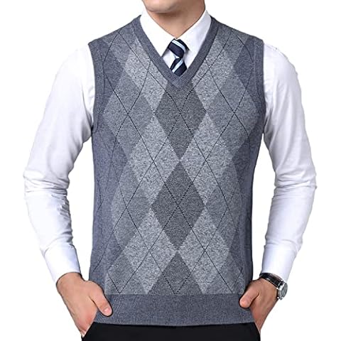 Btmpmcs Mens Knitted Sleeveless Thick Tank Top Casual V-Neck Jumper Knitted Gilets Argyle Sweater Vest Business Knitwear Waistcoat Gentleman Slipover Autumn Winter Pullover Grey Cover