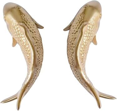 2Pcs Resin Carp Golden Fish Wall Hanging Ornament Personality Fish Figurine for Home Restaurant Background Wall Decor