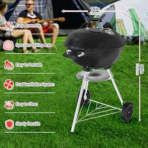 GRILIFE 18 inch Kettle Charcoal BBQ Grill, Perfect Barbecue Gift, Black — photo 3 of 6