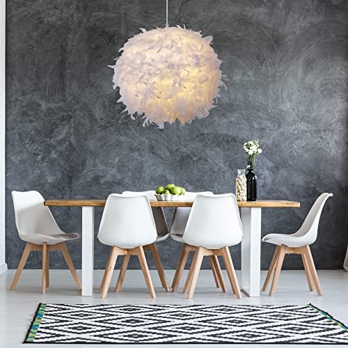 Giggi Feather Light Shade | Lamp Shades for Pendant Ceiling Light, Table Lamp, Floor Lamp | Fluffy Feather Lampshade Ceiling Light Shade for Living Room, Bedroom, Kitchen, Hallway (30cm, White)