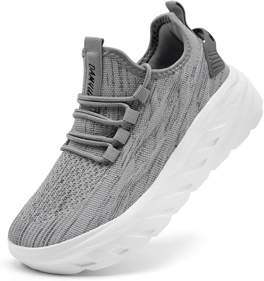 Image of Womens Tennis Shoes Sneakers Walking Running Gym Athletic Slip On Shoes Casual Workout Shoes for Women Lightweight Comfortable Breathable Gray US Size 6