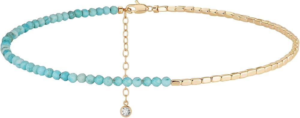 Women Beaded Anklet Gold Gemstone 14K Simple Dainty Handmade Chain Everyday Boho Beach Jewelry