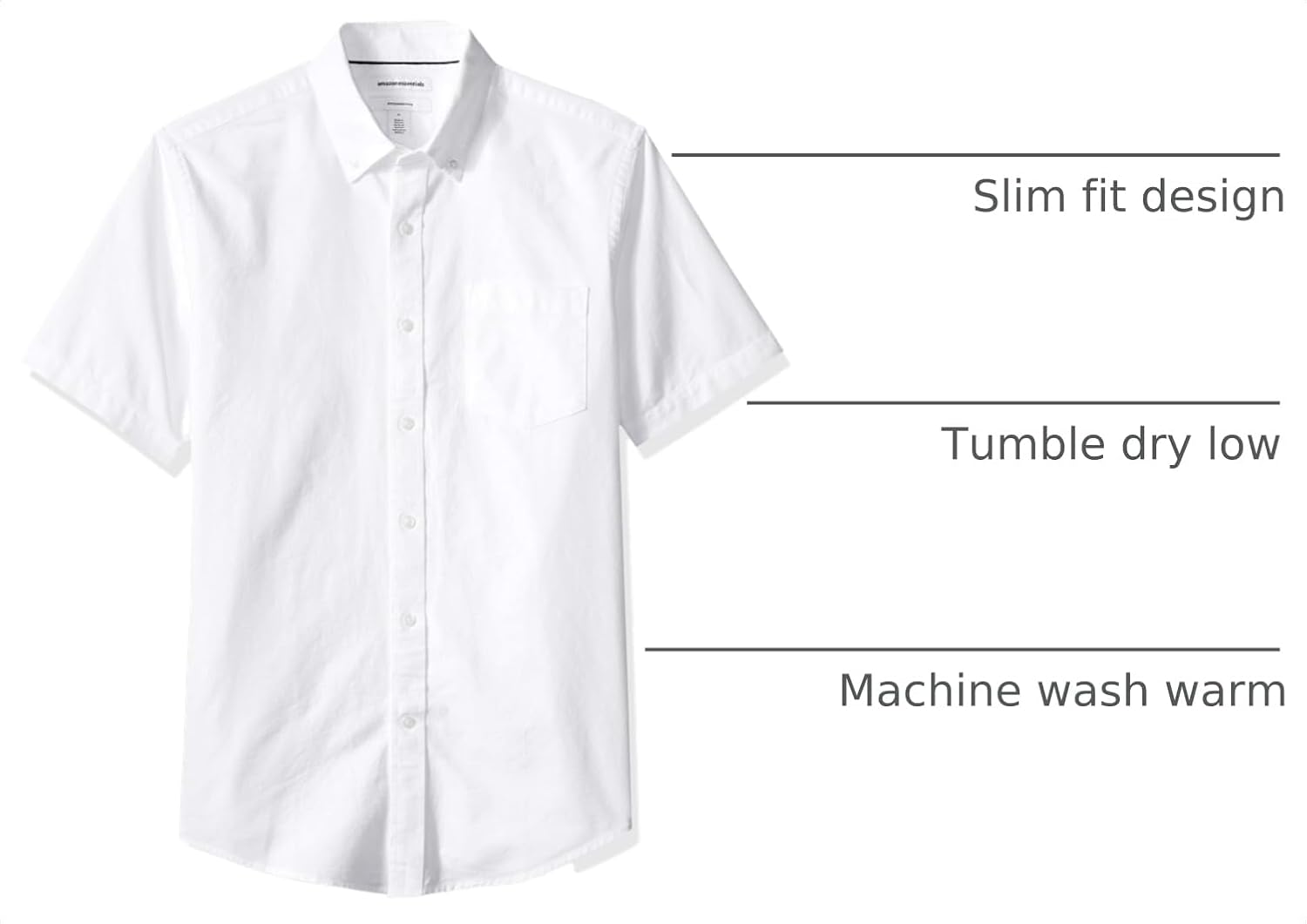 Amazon Essentials Men's Short-Sleeve Oxford Shirt with Pocket, White, Large