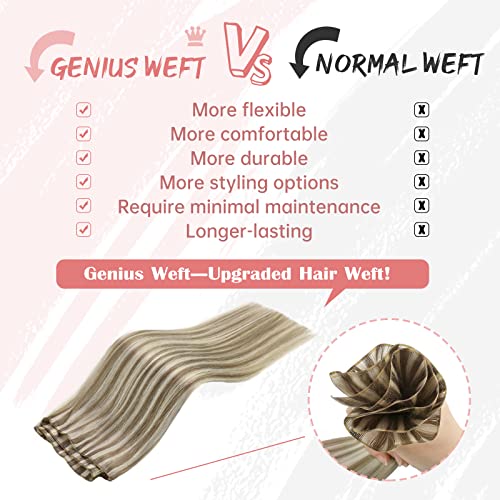 Fshine Hair Weft Extensions Light Brown Highlighted Platinum Blonde Human Hair Weft Extensions 14 Inch 50 Gram Real Human Hair Weave - Image 4