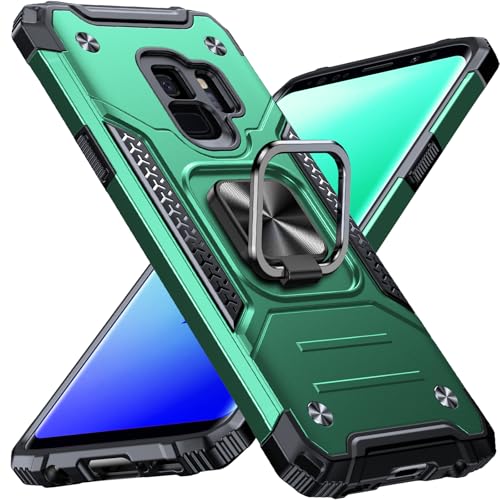Anqrp Heavy Duty Case for Samsung Galaxy S9 Case with Enhanced Ring Holder Grip Stand, Military Grade Shockproof Rugged Drop Protective Silicone Hard Samsung S9 Phone Case Cover,Dark Green