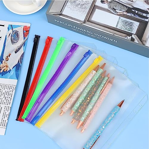 A5 Binder Taschen, 12 Stück 6-Löcher Binder Taschen Klarsichthüllen Ringbuch mit 24 Etikettenaufkleber, Wasserdicht Geld Umschlag mit Reißverschluss für Dateien Dokumente Notizbücher Karten