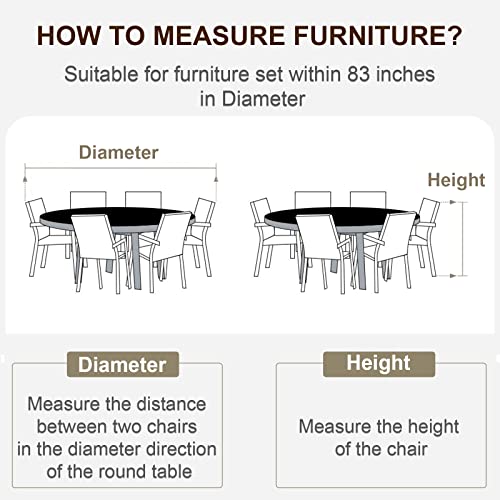 Round Patio Furniture Covers Waterproof & Heavy Duty 84 Inch, 600D Oxford Cloth Outdoor Patio Table Cover, 84" Dia X 28 H Patio Covers For Outdoor Furniture & Dining Table And Chairs Set #TOP2