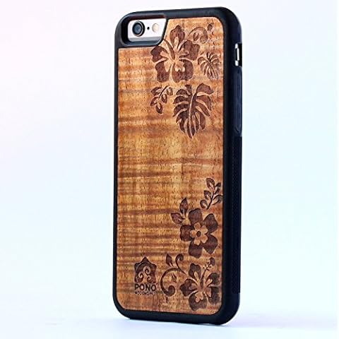 PONO Woodworks Slim Floral Etched Hawaiian Koa Wood Back Case for iPhone 6 / 6S Cover