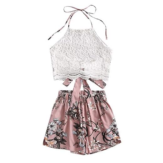 ZAFUL Top Sin Mangas Pantalones Cortos Dos Piezas Halter Top Pantalones Estamapados Sueltos para Mujer, S