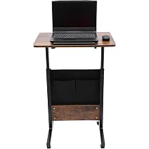 Standing Rolling Desk, Adjustable Height Standing Desk with Wheels & Storage Bag, Portable Mobile Laptop Standing Table, 180 Adjustable Tilt Angle Folding Rolling Desks for Office