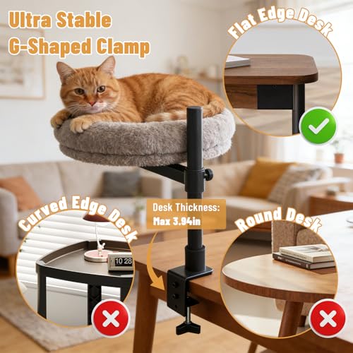 JKOKPMG Katzenbett Schreibtisch, – 360° Drehbare Katzenhängematte Für Den Büroschreibtisch, Stabiler Metallrahmen (Bis 7 Kg Belastbar), Werkzeuglose Montage, Weicher Und Waschbarer Bezug