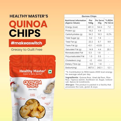 Image of Healthy Master Quinoa Chips Combo 900g (100g Each) Pack of 9 | Light & Crispy | High Protein Chips | Gluten-Free | No Maida, No Palm Oil | Low-Calorie | Healthy Snacks for Adults & Kids