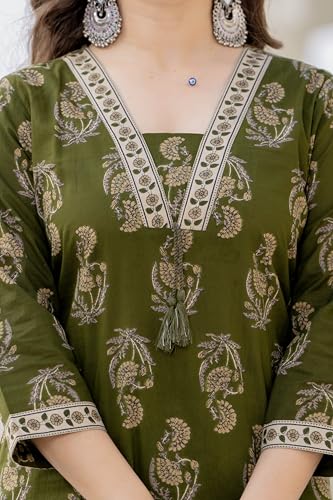 Image of PARTHVI Women's Cotton Printed Kurta Set with Pants & Dupatta | Elegant Ethnic Wear for Women | Floral Print | Comfortable Suit Set