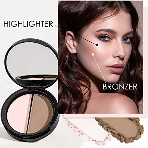 Focallure Bronzer And Highlighter Palette,Face Illuminator Contour Palette,Long Lasting Shimmer Makeup Palette,Cruelty Free Waterproof Matte Bronzer Powder Glow Makeup Kit,Ice Pink&Grey Brown #TOP3