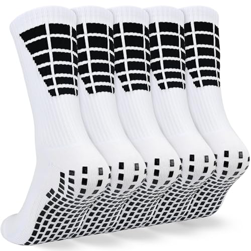 KOOOGEAR 5 pares de calcetines de fútbol para hombre, calcetines deportivos antideslizantes