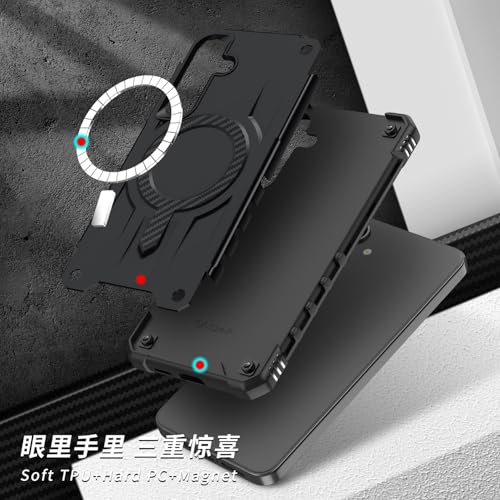 Image of Pirum for Samsung Galaxy S23 FE Case, Military Grade Drop Protection, Carbon Fiber Design, Shockproof, Supports Magnetic Charging Black