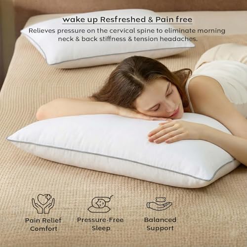 Image of AYKA Premium Cotton Microfiber Pillow for Sleeping, Set of 2 | 17x27 Inch Hotel Luxury Bed Pillows | 100% Virgin Fiber Fill, Soft & Fluffy | Neck Support for Side, Back & Stomach Sleepers | White